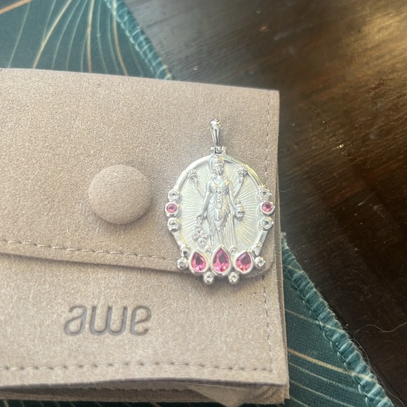 Brand new AWE INSPIRED LAKSHIMI pink topaz goddess pendant 925 Sterling silver - Picture 2 of 5
